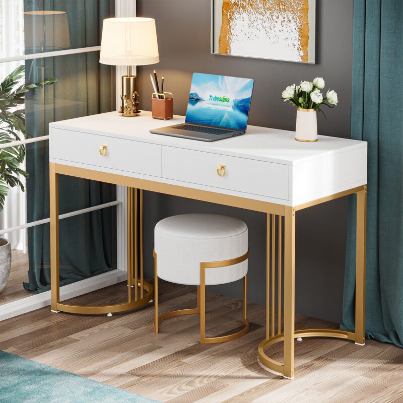 Computer Desk, 47 inch Modern Study Table with 2 Drawers - Image 3