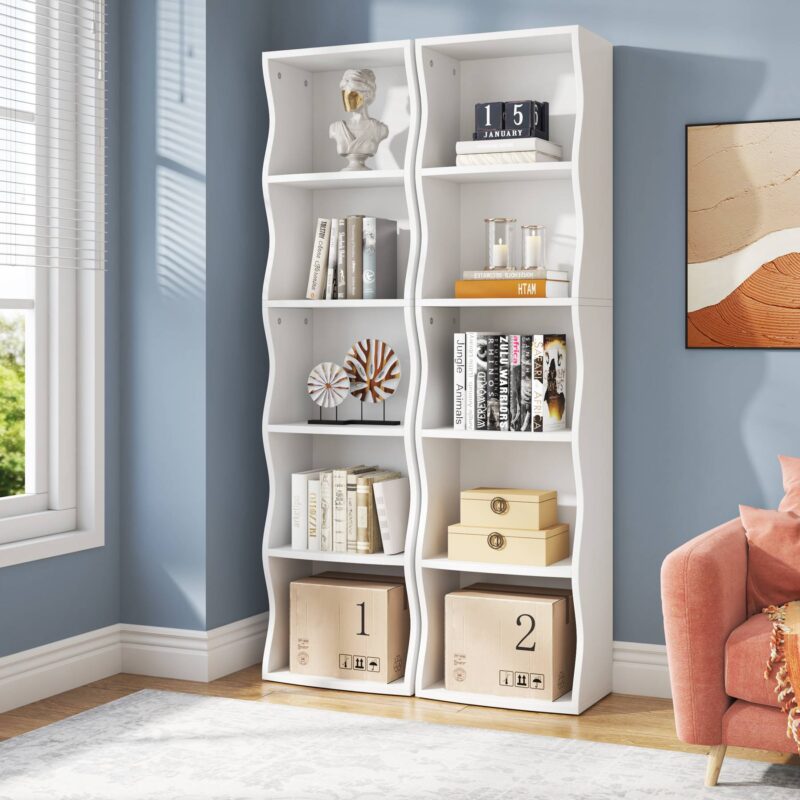 Bookshelf, 70.9" Narrow Bookcase 5 Cube Storage Organizer - Image 7