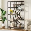 Bookshelf, 71" Geometric Bookcase, Industrial 8-Tiers Etagere Shelving Unit