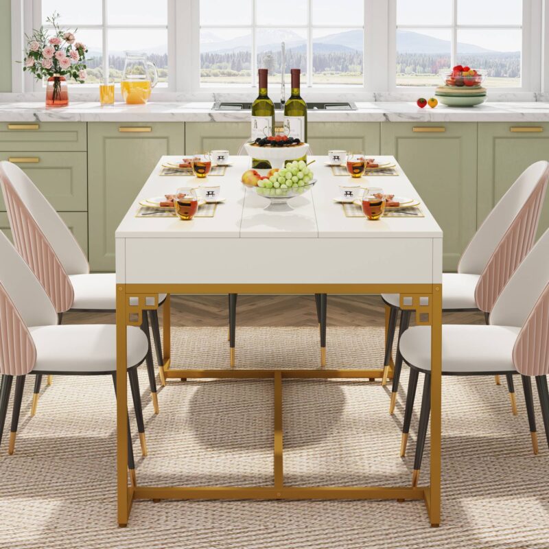 Dining Table, 63" Breakfast Dinner Table with 2 Drawers for 4 to 6 - Image 4