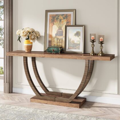 Console Table, 63 Inch 2-Tier Farmhouse Entryway Sofa Table