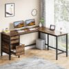 L-Shaped Desk, 59" Corner Computer Desk with Storage Drawers