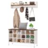 Coat Rack Shoe Bench Set, Hall Tree with Bench and 18 Shoe Cubbies