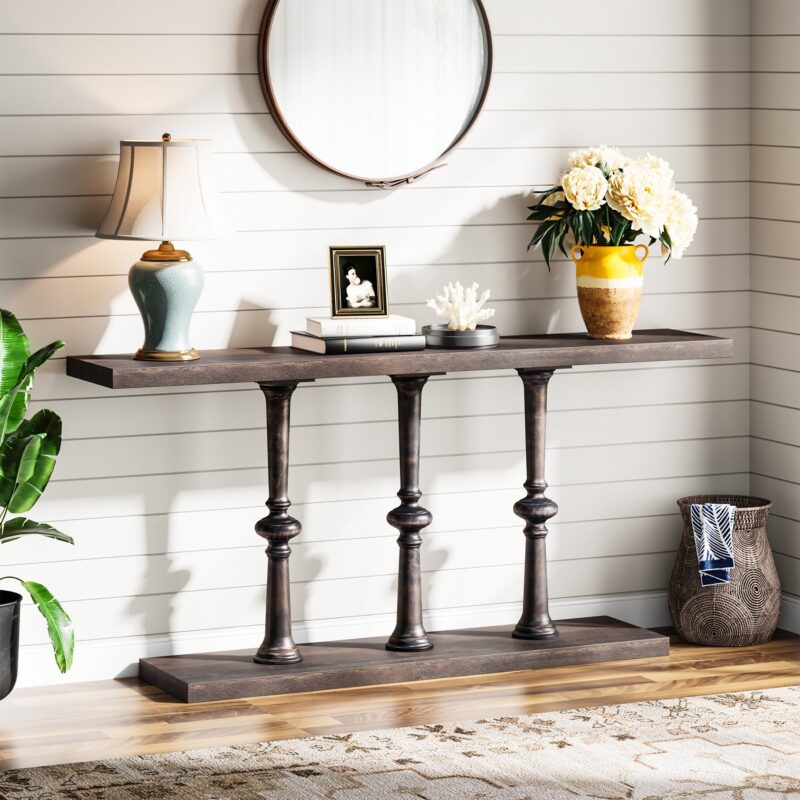Console Table, Farmhouse 63” Sofa Table with Solid Wood Legs - Image 2