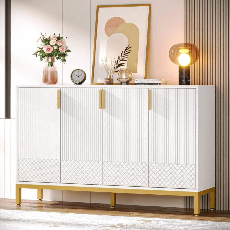 Sideboard Buffet, 59" Luxury Buffet Storage Cabinet with 4 Doors