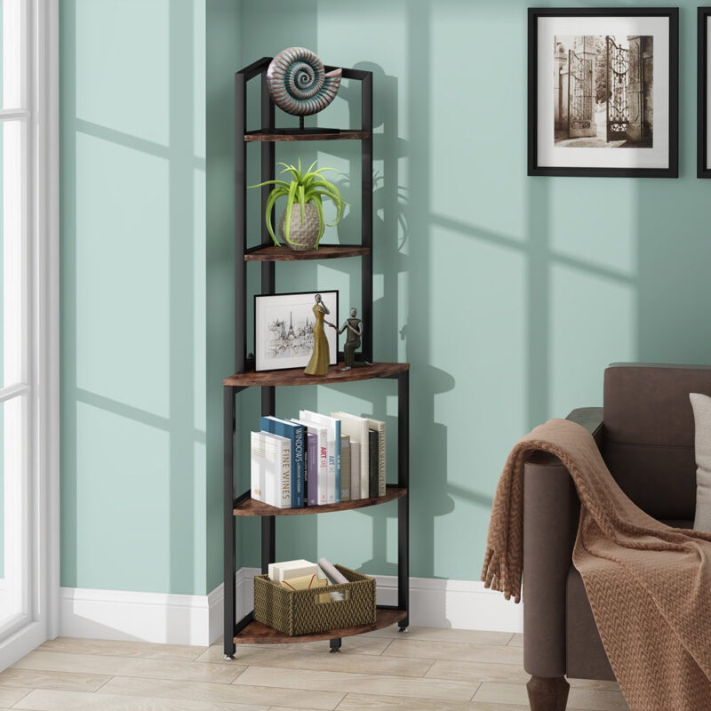 Corner Shelf, 60 Inch Corner Bookshelf Ladder Shelf Plant Stand - Image 4