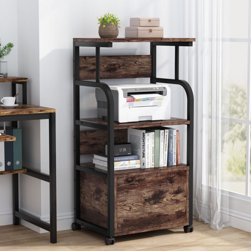 File Cabinet, 3 Tier Mobile Printer Stand with Legal Size Drawer - Image 2