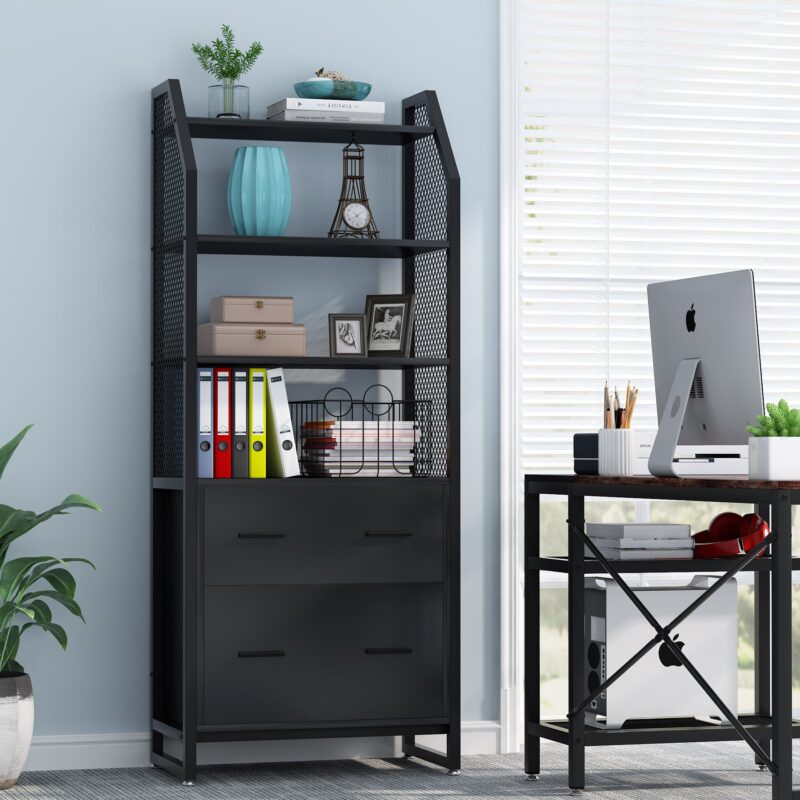 File Cabinet, 2 Drawer Vertical Filing Cabinet with Bookshelf - Image 3