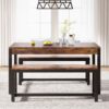 Dining Table Set, Kitchen Breakfast Table with 2 Benches & Sided Drawer - Image 4