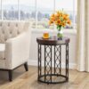 End Table, Round Side Table Nightstand with Metal Frame - Image 2