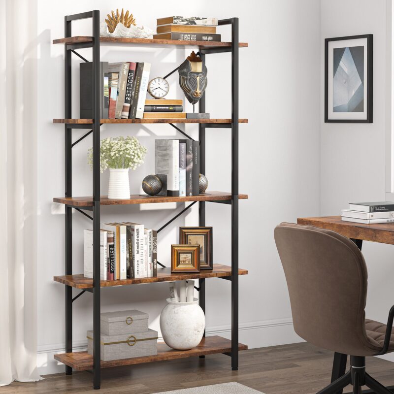 Bookshelf,  5 Tier Bookcase Display Shelf Unit - Image 4