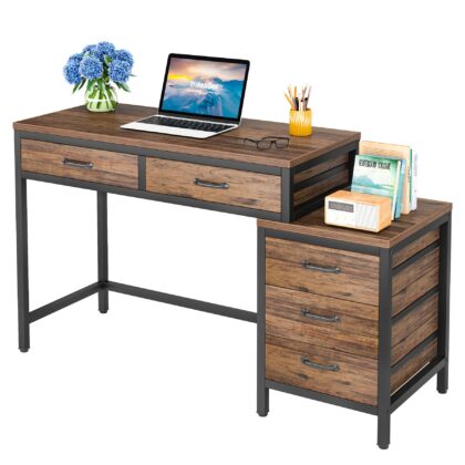 Computer Desk, Study Writing Table with Drawers & File Cabinet