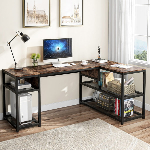 Lift Top LShaped Desk, Industrial Height Adjustable Corner Desk