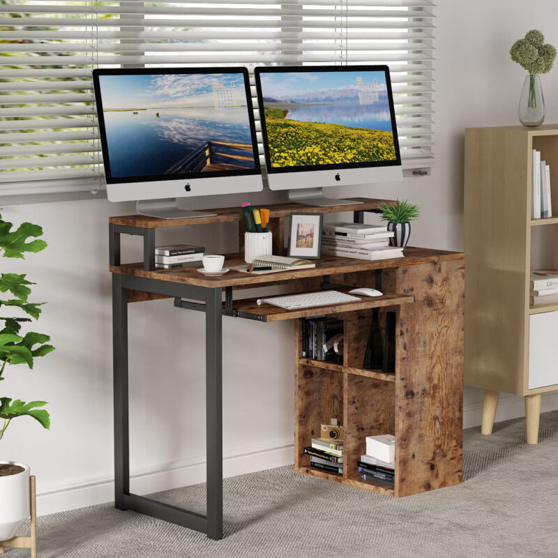 Computer Desk, Writing Desk with Push-Pull Keyboard Tray - Image 2