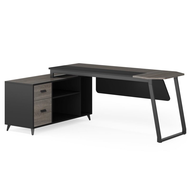 L-Shaped Desk, 70.8 Inch Executive Desk with 47.2 Inch File Cabinet - Image 2