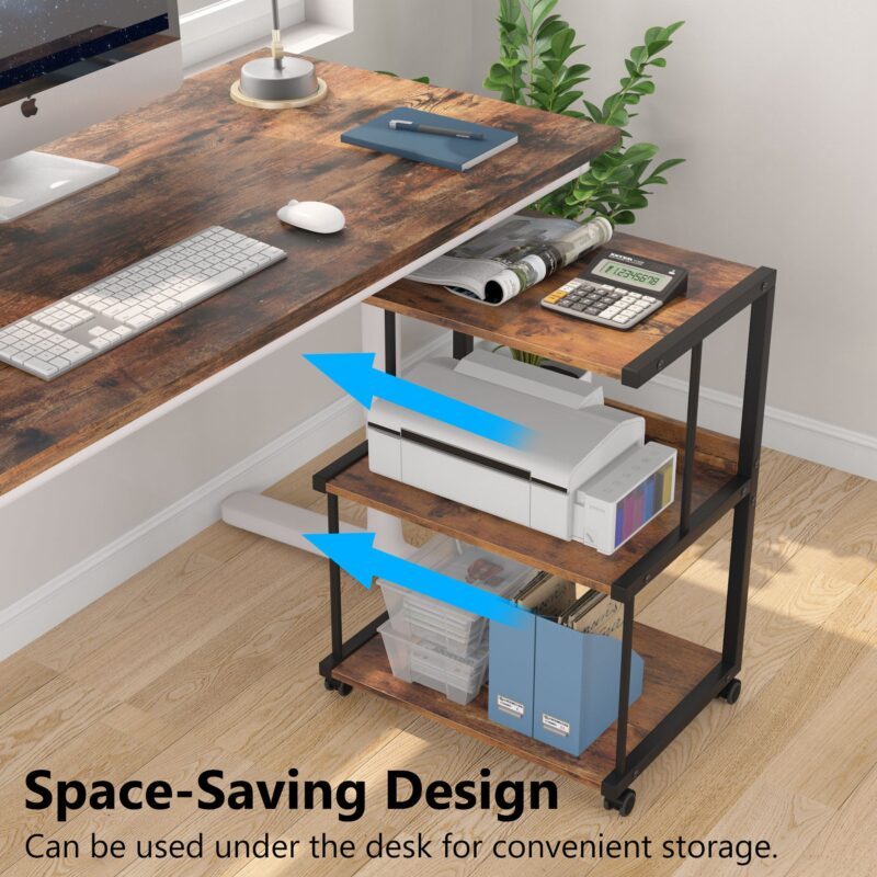 Printer Stand, Rolling Printer Table with 3 Storage Shelves - Image 4