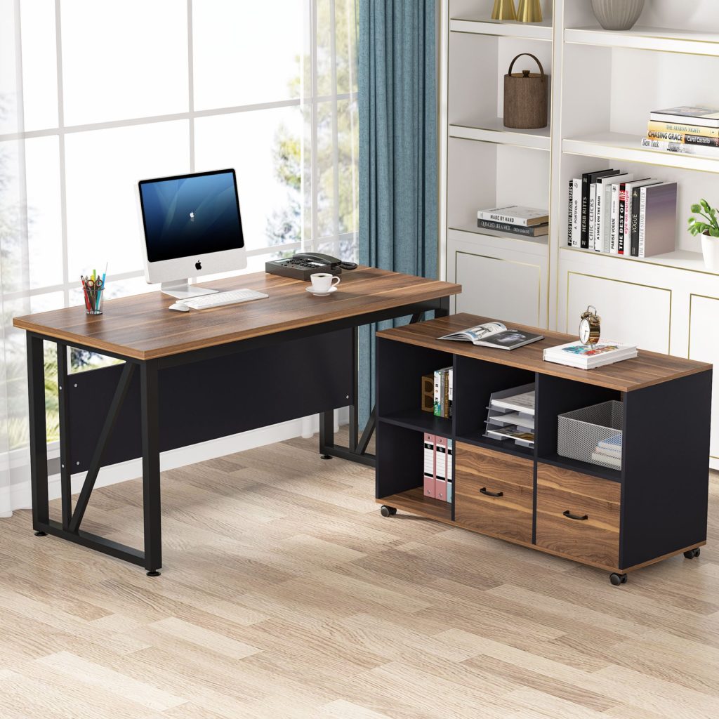 L-Shaped Desk, 140 CM Executive Desk Computer Table and 109 CM File ...