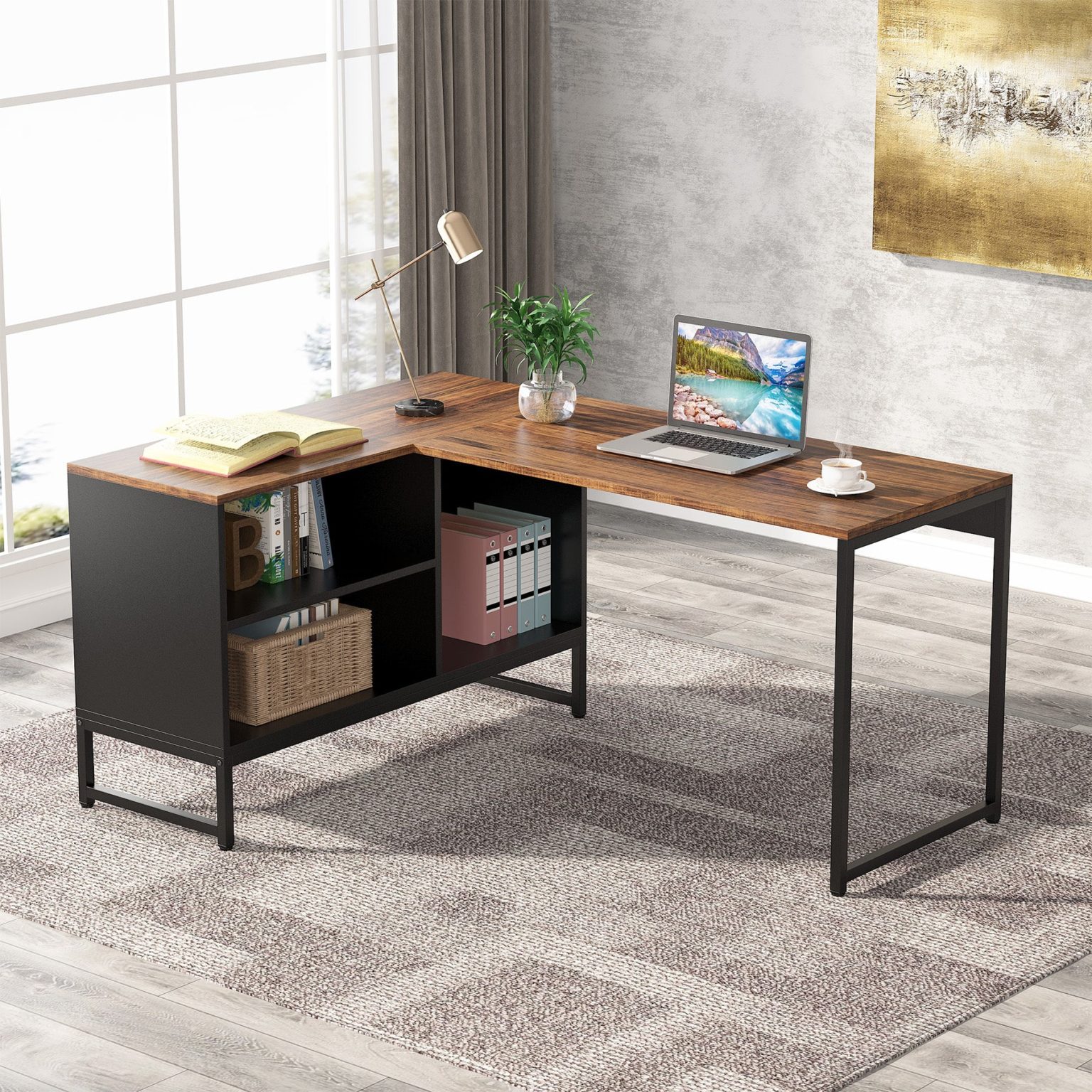 LShaped Desk, 60″ Corner Computer Desk with File MecaWorks