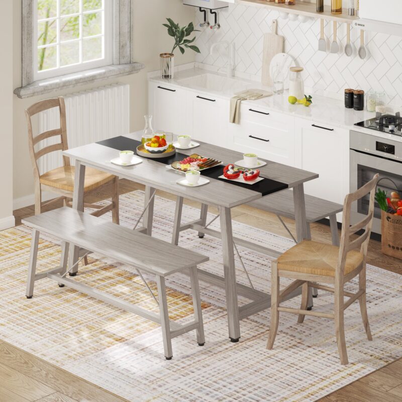 Dining Table Set, 55" Kitchen Table Set with 2 Benches - Image 4