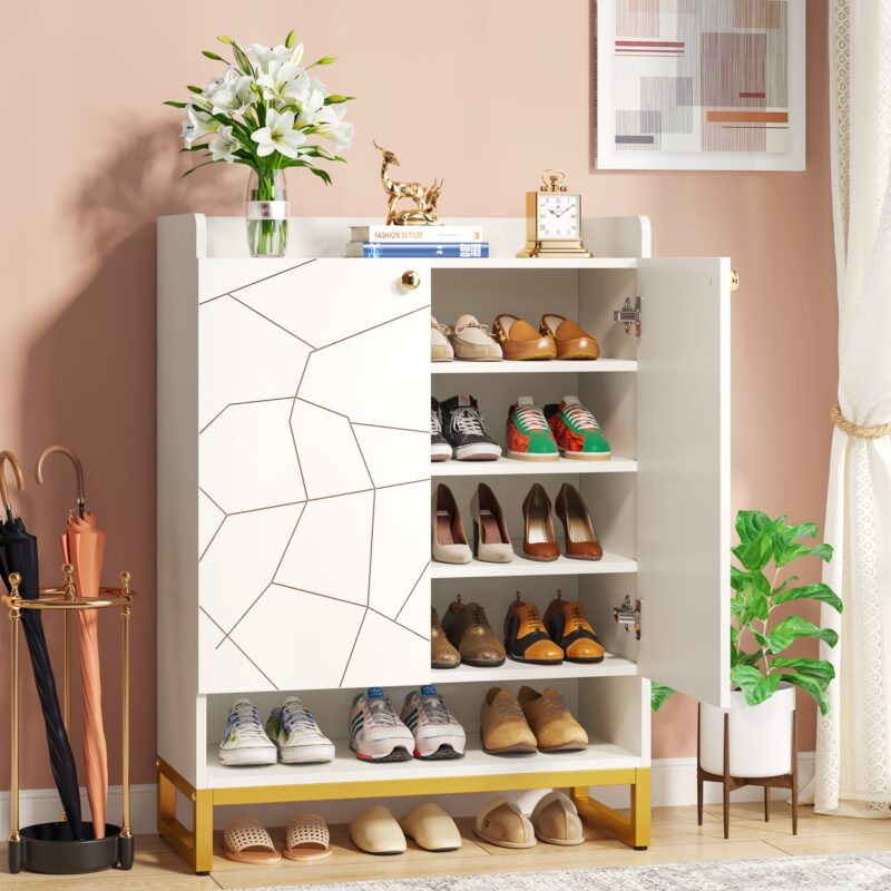 Shoe Cabinet, 6-Tiers Shoe Storage Organizer with Doors - Image 3