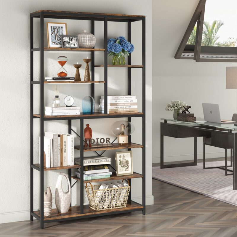 Bookshelf, 79 inches Tall Etagere, 8-Tier Staggered Bookcase - Image 3