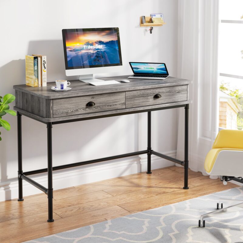 Computer Desk, 47" Study Writing Table with 2 Storage Drawers - Image 3