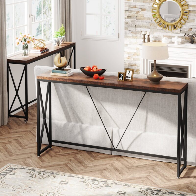 Console Table Set of 2, Narrow Long Sofa Table with Wheels - Image 4