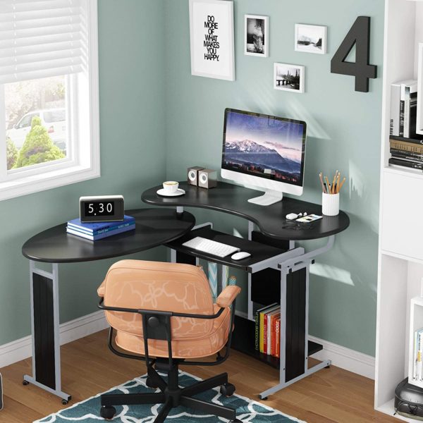 Rotating Desk, Modern L-Shaped Computer Desk, Corner Study Desk