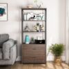 Bookshelf, Rustic Etagere Bookcase with Drawers & Shelves - Image 2