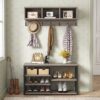 Coat Rack Shoe Bench Set, Hall Tree with Wall Mounted Shelf - Image 11