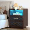 Nightstand, 2 Drawers Beside Table with LED Lights and Shelves - Image 2