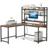 L-Shaped Desk, Reversible Corner Computer Desk with Power Outlet