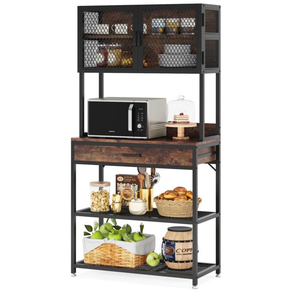 Kitchen Baker’s Rack, Microwave Oven Stand with Hutch and Drawer