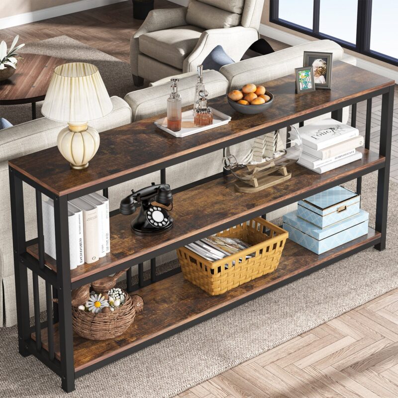 Console Table, 70.9" Sofa Table, 3 Tiers Narrow Long Sofa Table - Image 5