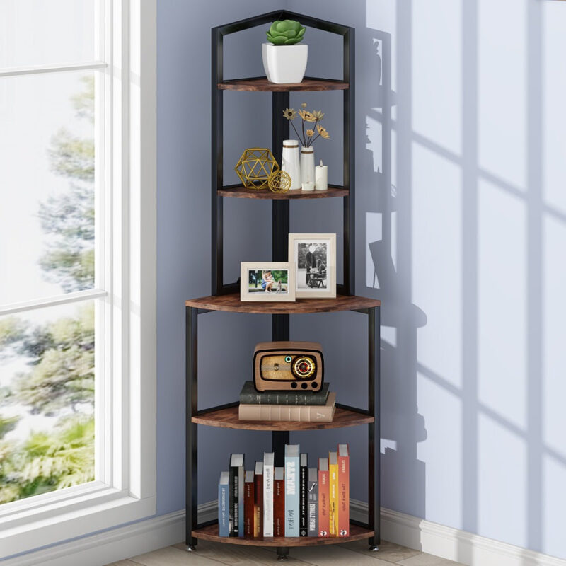 Corner Shelf, 60 Inch Corner Bookshelf Ladder Shelf Plant Stand - Image 2