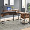 Lift Top L-Shaped Desk, Computer Corner Desks with Drawers - Image 2