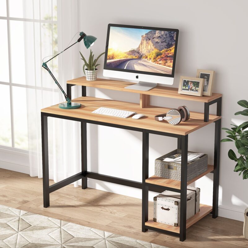 Computer Desk, Industrial Writing Desk with Shelves for Study - Image 8