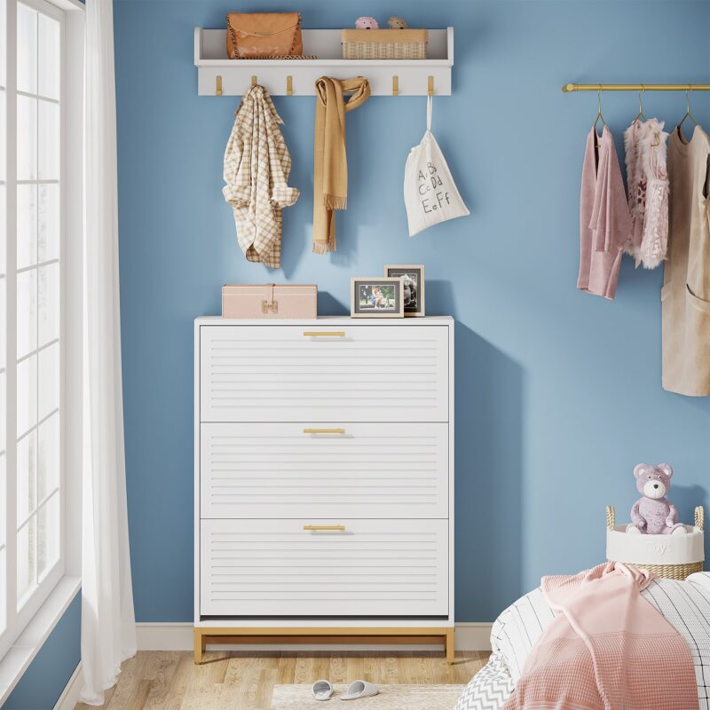 Shoe Cabinet, Flip Drawer Shoe Organizer and Coat Rack Set - Image 3