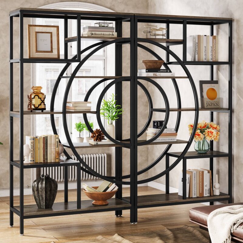 Bookshelf, 71" Geometric Bookcase, Industrial 8-Tiers Etagere Shelving Unit - Image 8