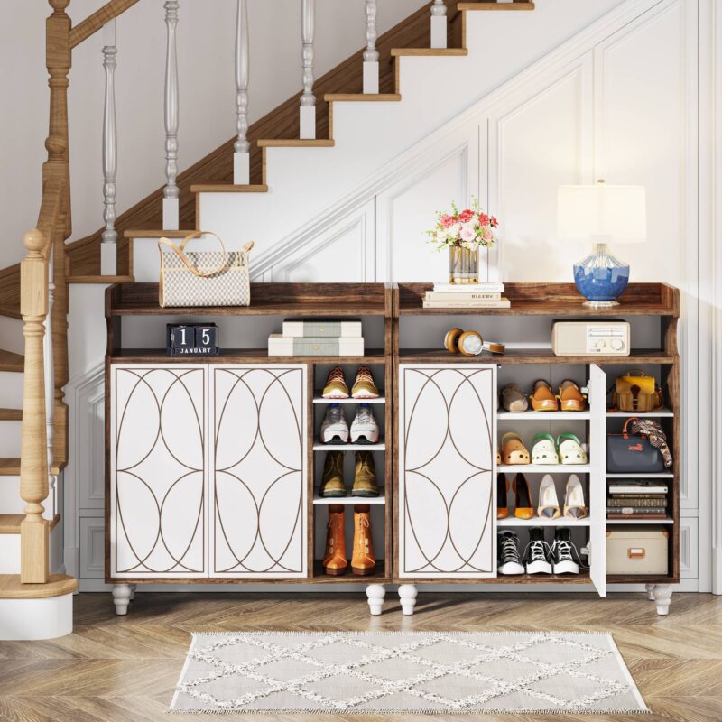 Shoe Cabinet, Shoe Organizer with Doors & Adjustable Shelves - Image 4