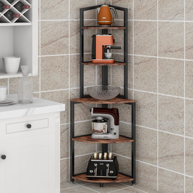Corner Shelf, 60 Inch Corner Bookshelf Ladder Shelf Plant Stand - Image 3