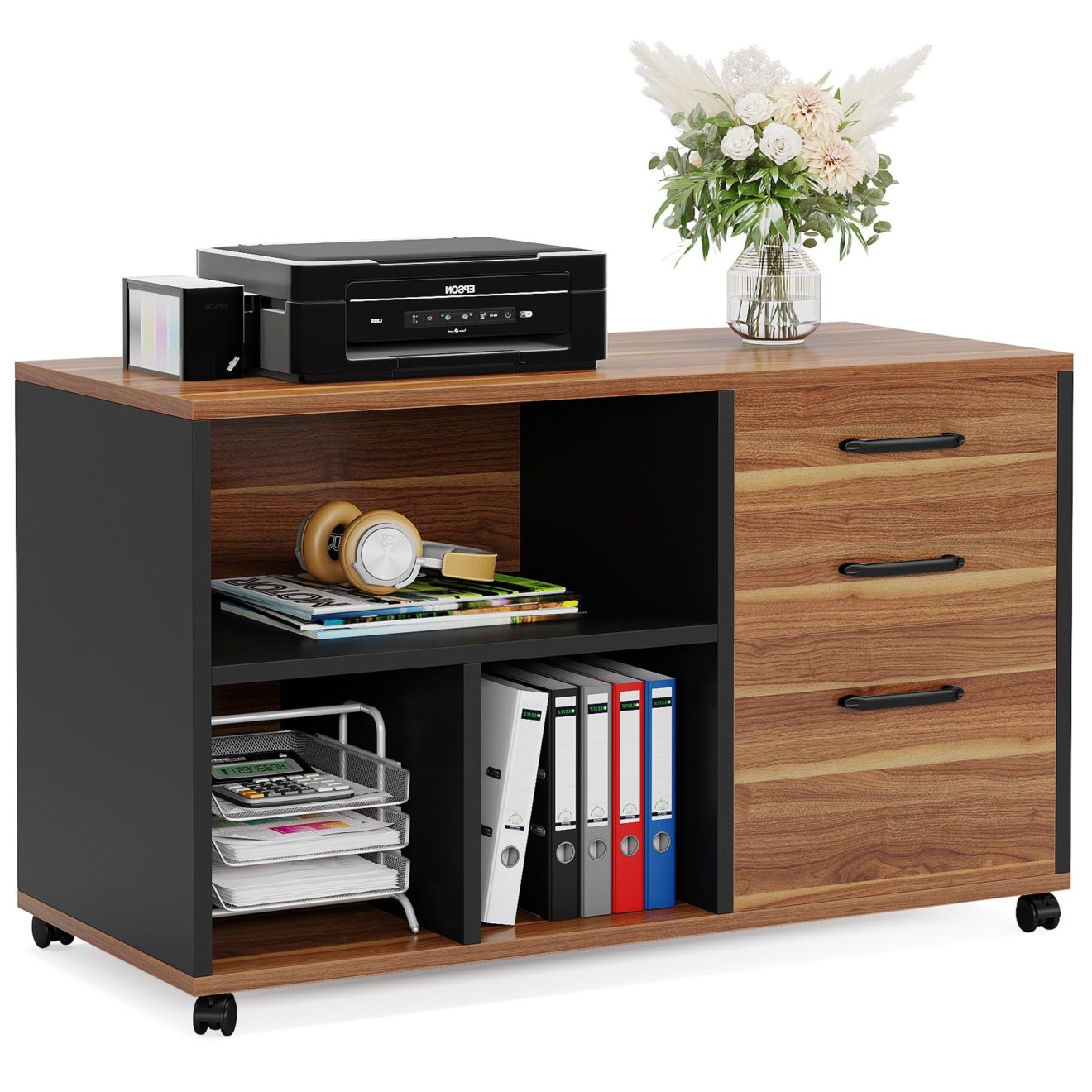 File Cabinet, 3-Drawer Filing Cabinet with Lock Wheels for A4/Letter ...