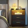 Nightstand, 2 Drawers Beside Table with LED Lights and Shelves - Image 3