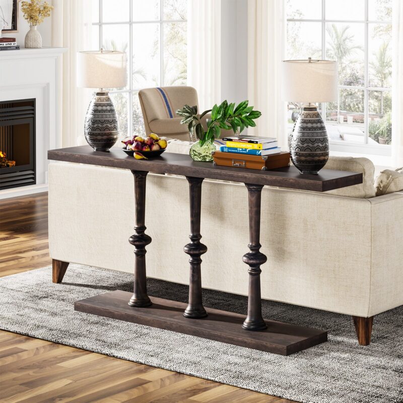Console Table, Farmhouse 63” Sofa Table with Solid Wood Legs - Image 4