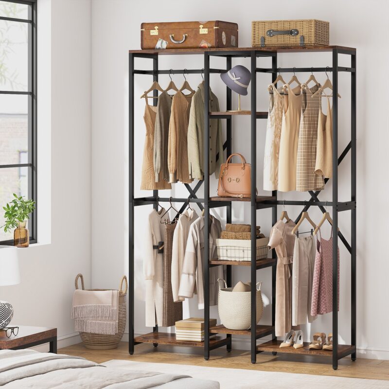 Freestanding Closet Organizer, 87" Garment Racks with Shelves - Image 2