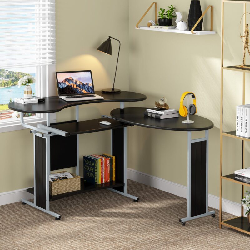 Rotating Corner Computer Desk, L-Shaped Studying Writing Table - Image 9