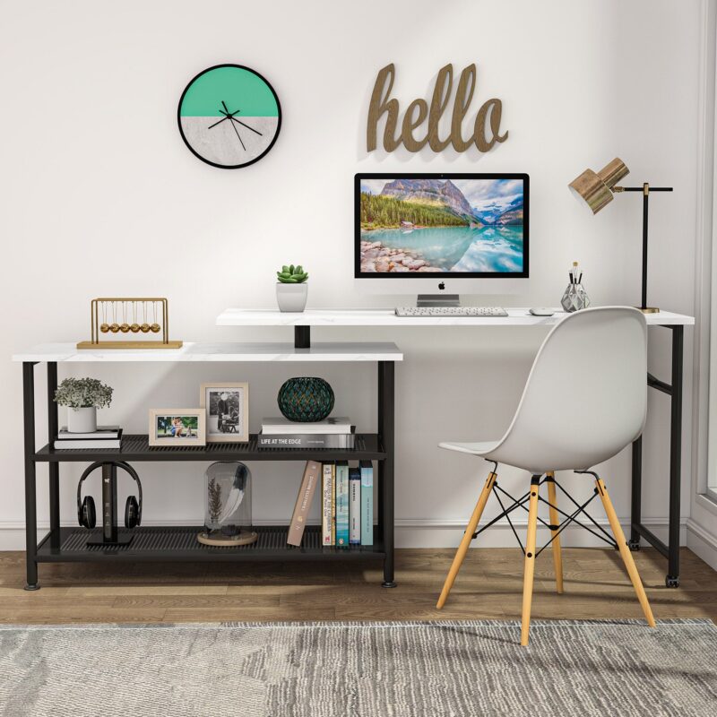 Rotating Desk, Modern L-Shaped Desk with Storage Shelves - Image 8