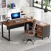 55 Inch L-Shaped Computer Executive Desk with 47 inch File Cabinet - Image 3
