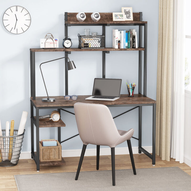 Computer Desk, Home Office Desk with Shelves and Hutch - Image 3
