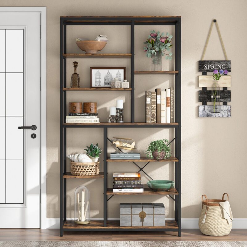 Bookshelf, 79 inches Tall Etagere, 8-Tier Staggered Bookcase - Image 4